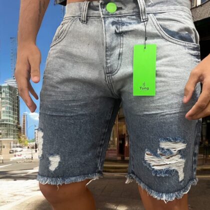 Bermuda Jeans Masculina Rasgada Lavada - Conforto e Estilo Verão